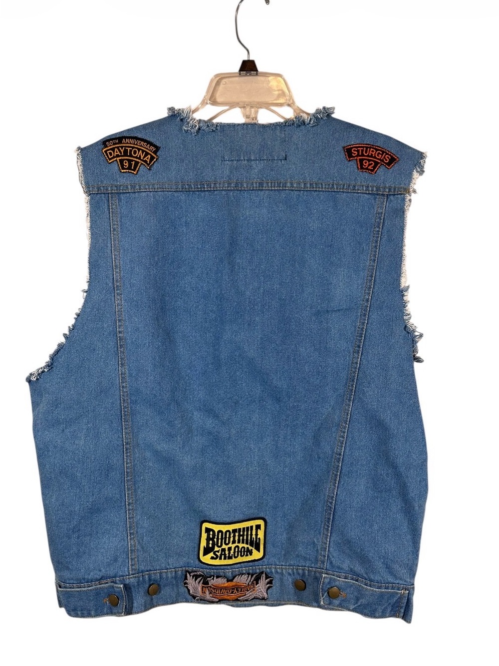 Vintage 90s denim patched biker vest men’s XL Sturgis Daytona Harley Davidson
